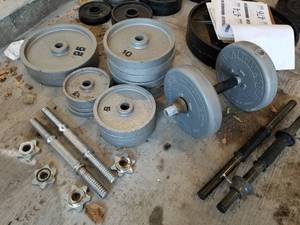 Set of (14) Barbell Weights with (2) Barbell Bars