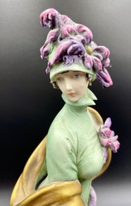 lot 202 image: Italian Figural Porcelain Statue of a Lady and her Canine Friend