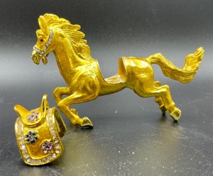lot 77 image: Golden Bejeweled Horse Trinket Box