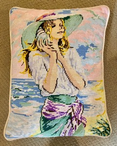 lot 79 image: Two Charming Handcrafted Needlepoint Stitched Pillows