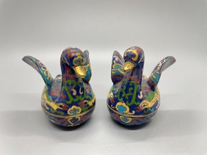 lot 143 image: Pair of Cloisonne Style Duck Trinket Boxes