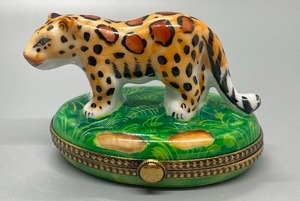 lot 129 image: Two Limoges Cheetah Figurine Themed Trinket Boxes