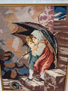 lot 11 image: Framed Vintage Needlepoint Tapestry