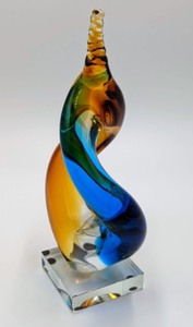 lot 31 image: Murano Amber and Blue Twist Glass Sculpture
