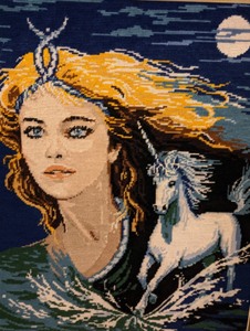 lot 49 image: Framed Mythical Needlepoint Tapestry