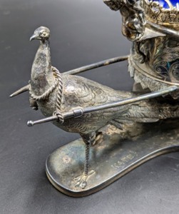 lot 373 image: Reed and Barton Silver Plated Peacock Carriage with Salt Dips