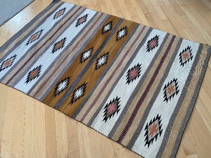 lot 12 image: Vintage Handwoven Native American Revival Style Rug or Double Saddle Blanket