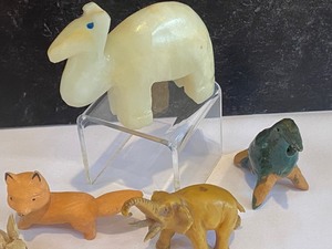 lot 182 image: Miniature Animal Figurines and Piece of Petrified Wood