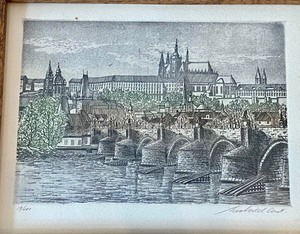 lot 175 image: Framed Vintage Colored Scenic Etching