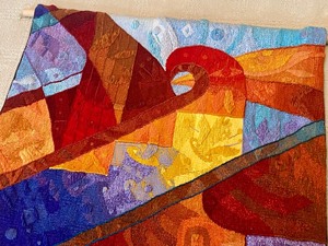 lot 97 image: Bright and Colorful Alpaca Fiber Art Tapestry by Laura Maximo