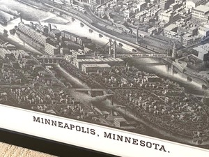 lot 164 image: Framed Vintage Lithograph (Print) of Minneapolis by William V. Herancourt