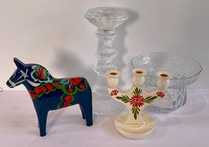 lot 109 image: Decorative Swedish Items including a Dala Horse, Iittala Candle Holder & More