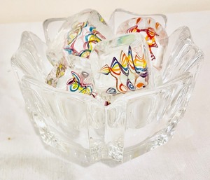 lot 280 image: Art Glass Cubes in a Crystal Bowl