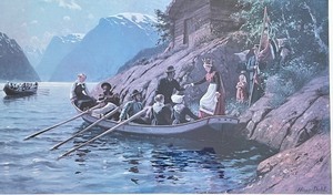 lot 383 image: Bridal Procession in Sogn about 1898 Print by Hans-Dahl