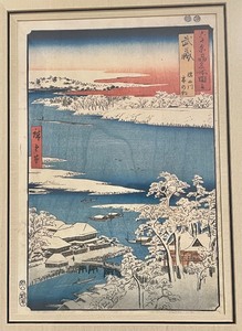 lot 304 image: Framed Woodblock Print Morning after Snow at Sumida River in Musashi Province by Utagawa Hiroshige