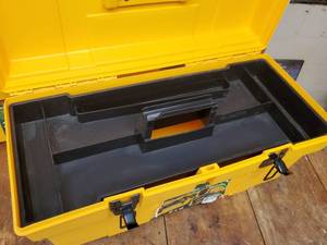 lot 418 image: (2) Yellow 22 Plastic Contractors Tool Boxes