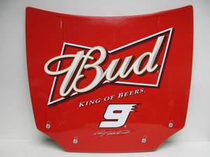 lot 13 image: Metal BUDWEISER Bud Race Car Hood Sign