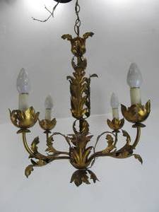 lot 48 image: Vintage 1950s Hollywood Regency Italian Gilt Light Fixture Chandelier