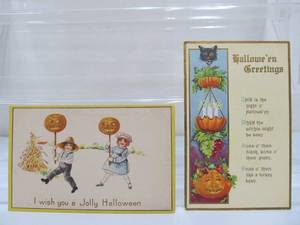 lot 62 image: 2 Antique Halloween SAMPLE Postcards