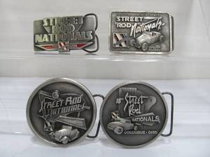 lot 65 image: Lot of 4 Vintage STREET ROD Nationals Belt Buckles