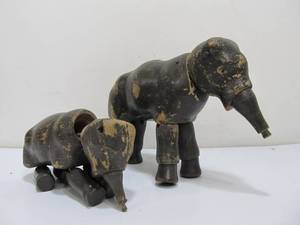 lot 96 image: 2 Original Antique SCHOENHUT Jointed Wooden Toy Elephants