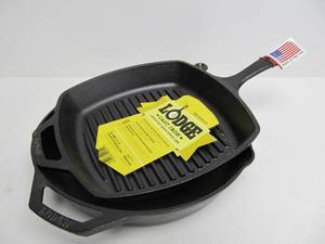 lot 104 image: Unused LODGE Cast Iron Skillet & Square Grill Pan