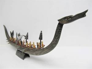 lot 120 image: Carved Buffalo HornBone Dragon Ship 