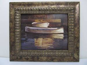 lot 152 image: Mid Century Style Barcas Al Atardecer Tardecer by Poch Romeu Framed Print on Canvas