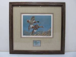 lot 180 image: Framed Signed Numbered Duck Stamp Wildlife Print