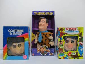 lot 188 image: 2 Vintage FLINTSTONES Halloween Costumes & Fred Flintstone Large Talking Figure