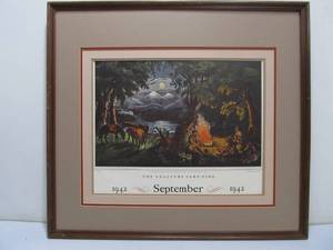 lot 194 image: THE TRAPPERS CAMPFIRE September 1942 Calendar Print Framed