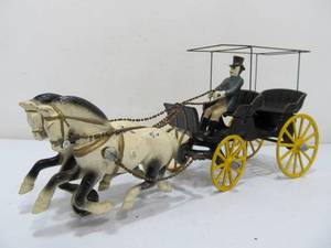 lot 200 image: Vintage Style Cast Iron Toy Horse & Carriage