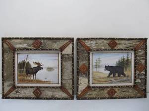lot 205 image: Rustic Birch etc Framed Bear & Moose Prints