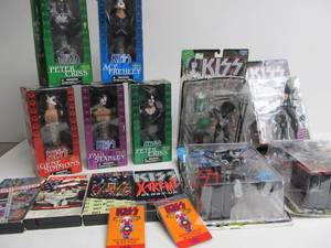lot 257 image: Group of KISS Action Figures Bobbleheads & Other Items