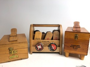 lot 234 image: Lot of 3 Dovetailed Wooden Vintage Shoe Shining Shine Boxes
