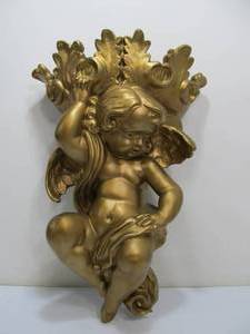 lot 277 image: Large Gilt Composite Cherub Sculptural Wall Pocket 