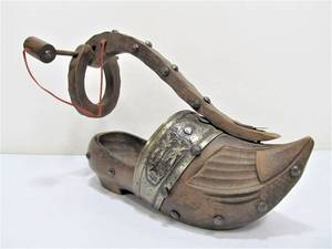 lot 282 image: Vintage French Wooden Shoe Wine Bottle Holder