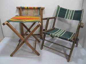 lot 286 image: Vintage Folding Camping Stools & Chair