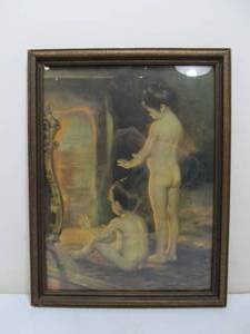 lot 296 image: Framed Vintage 1920s-30s Print - After The Bath by Paul Peel