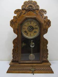 lot 297 image: Nice Antique ANSONIA Kitchen Gingerbread Clock 