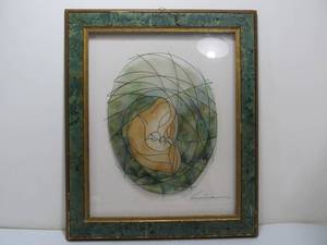 lot 302 image: Original Reverse Painting Mother and Child Abstract Glass Art Signed