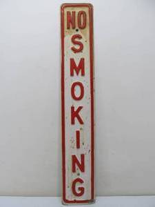 lot 306 image: Vintage 1950s Heavy Steel Industrial Vertical NO SMOKING Sign