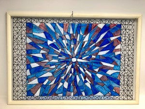 lot 322 image: Framed Geometric Blue Stained Glass Style Window
