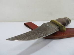 lot 267 image: Nice Custom Brass Inlaid Wood Handle Fixed Blade Knife