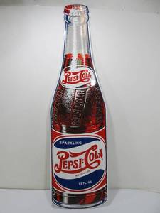 lot 330 image: Large Vintage Style PEPSI Diecut Metal Soda Bottle Sign