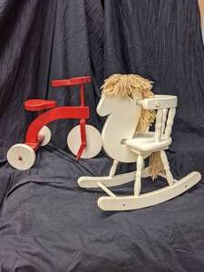 lot 163 image: Doll Rocking Horse Chair & Tricycle