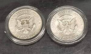 2 KENNEDY 40% SILVER HALF DOLLARS IN AIRTITES 1966 1968-D