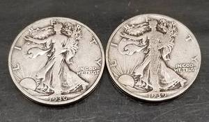 2 WALKING LIBERTY HALF DOLLARS 1936 1939