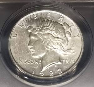 1923 PEACE SILVER DOLLAR AU55 ANACS