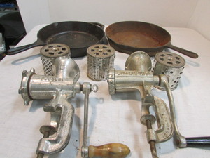 lot 84 image: Vintage Cast Iron and Meat Grinders